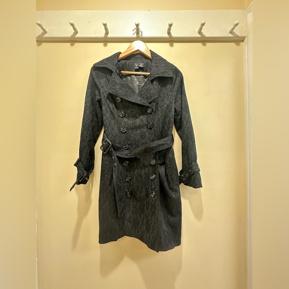 Y2K Windsor Black Lace Double-Breasted Trench Coat